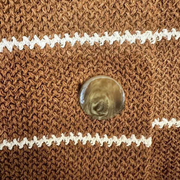Dalton Knit Sweater 1950 Women Brown Striped 3 Button Sz 10 Short Sleeve Vintage - Picture 4 of 9